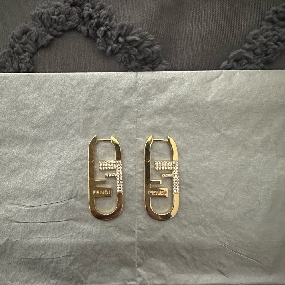 Fendi Gold Earrings with Crystal Accents